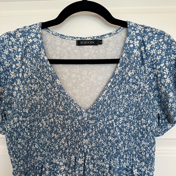 Maternity Smocked Short Sleeve Summer Dress V Neck Boho Ruffle Casual Swing Midi - Picture 7 of 11